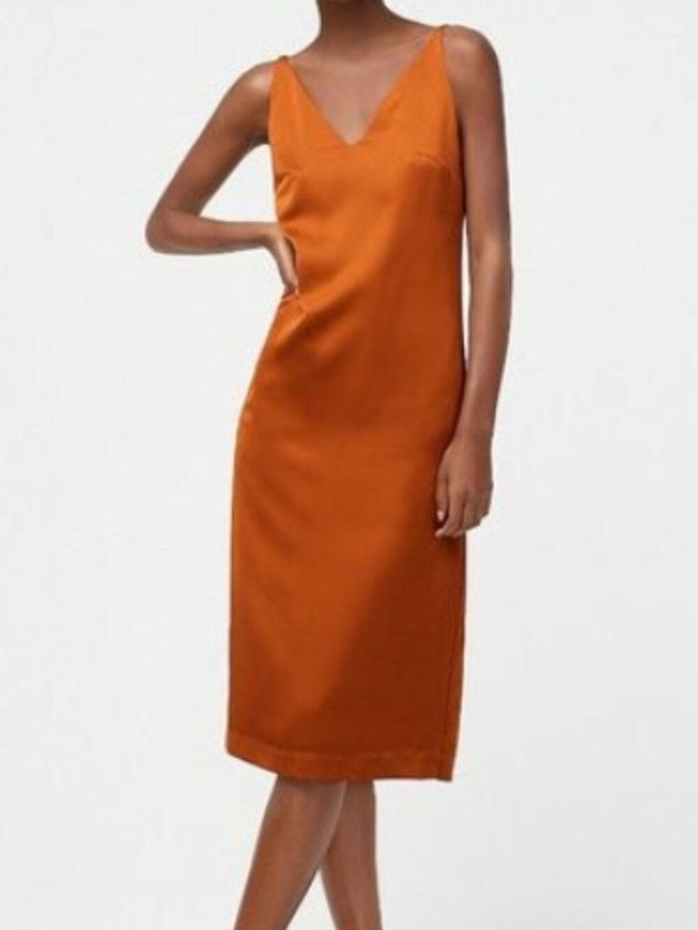 J. Crew 365 Satin Adobe Copper Midi V-Neck Slip Dress in Rust Sz 00